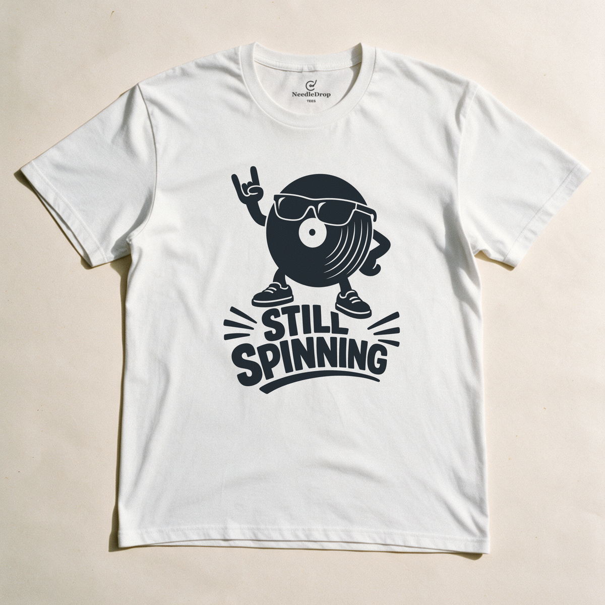Still Spinning Tee - White flatlay
