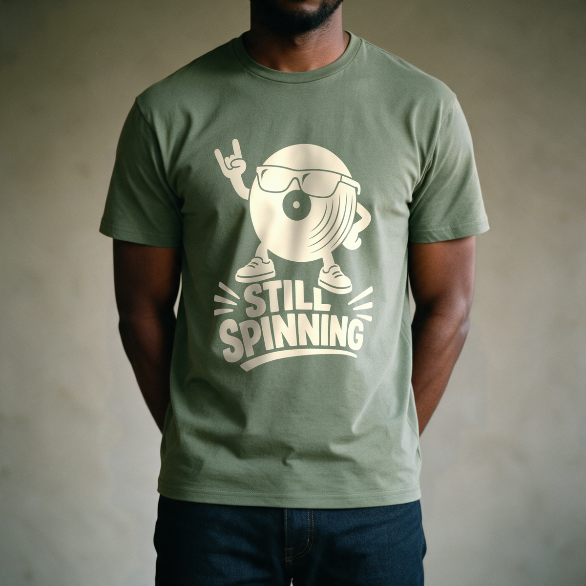 Still Spinning Tee - Military Green draagfoto