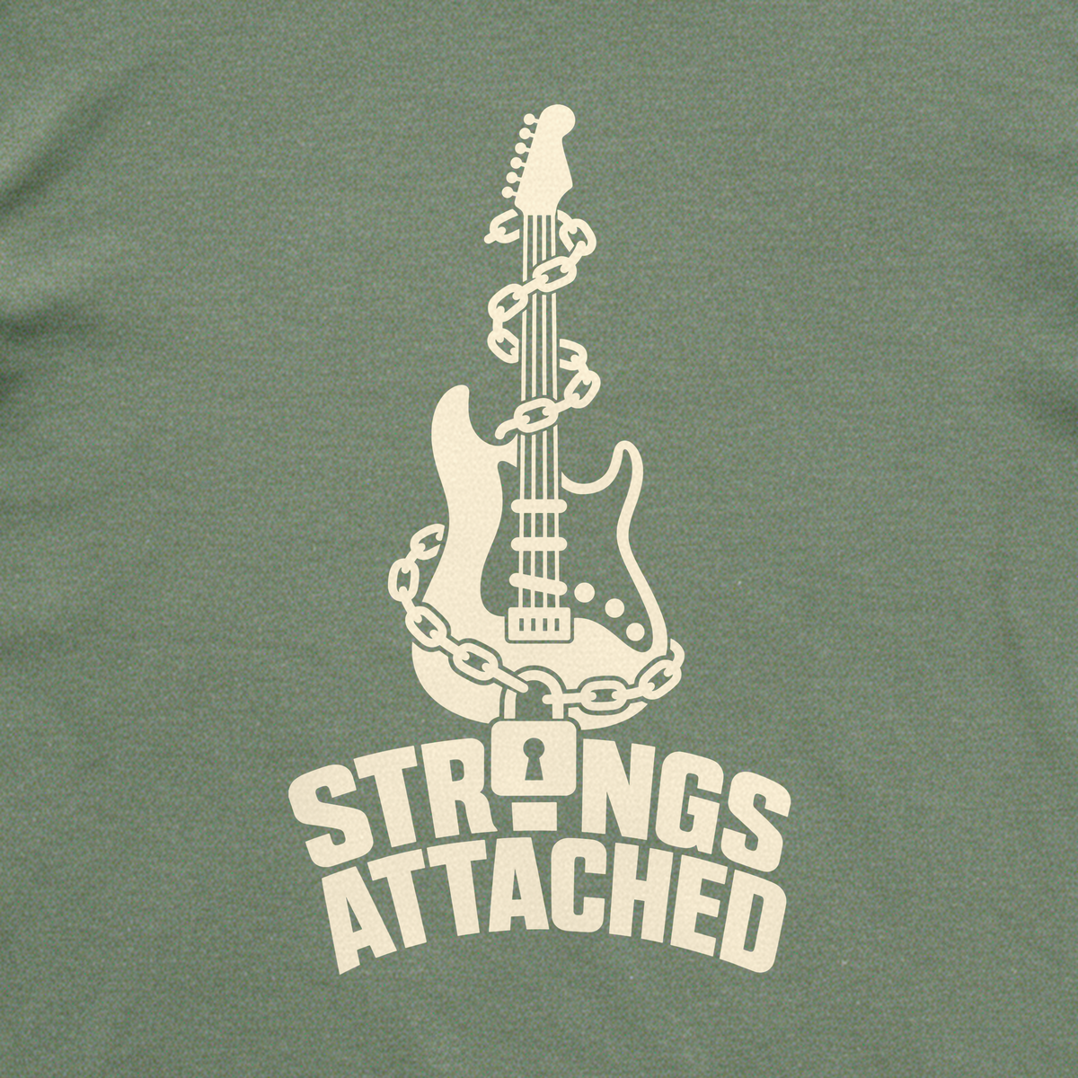 Strings Attached Tee - Military Green close-up print