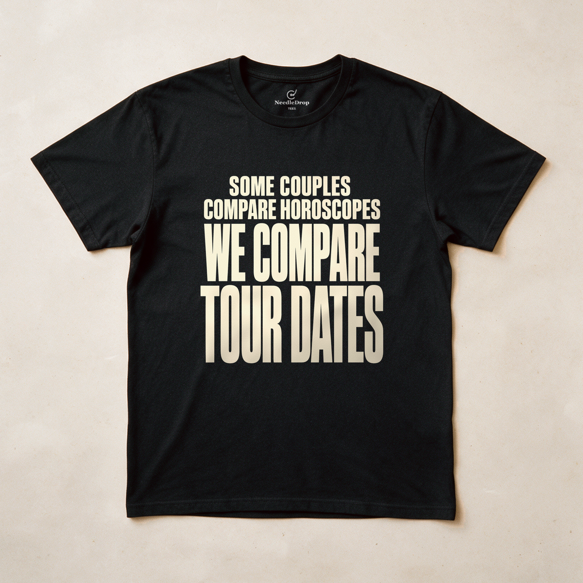 We Compare Tour Dates Tee - Black flatlay
