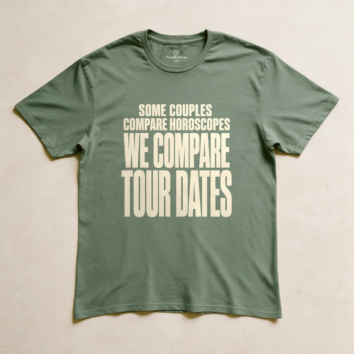 We Compare Tour Dates Tee - Military Green flatlay