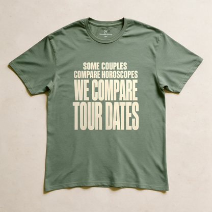 We Compare Tour Dates Tee - Military Green flatlay