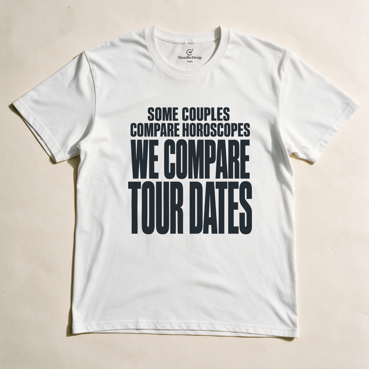 We Compare Tour Dates Tee - White flatlay