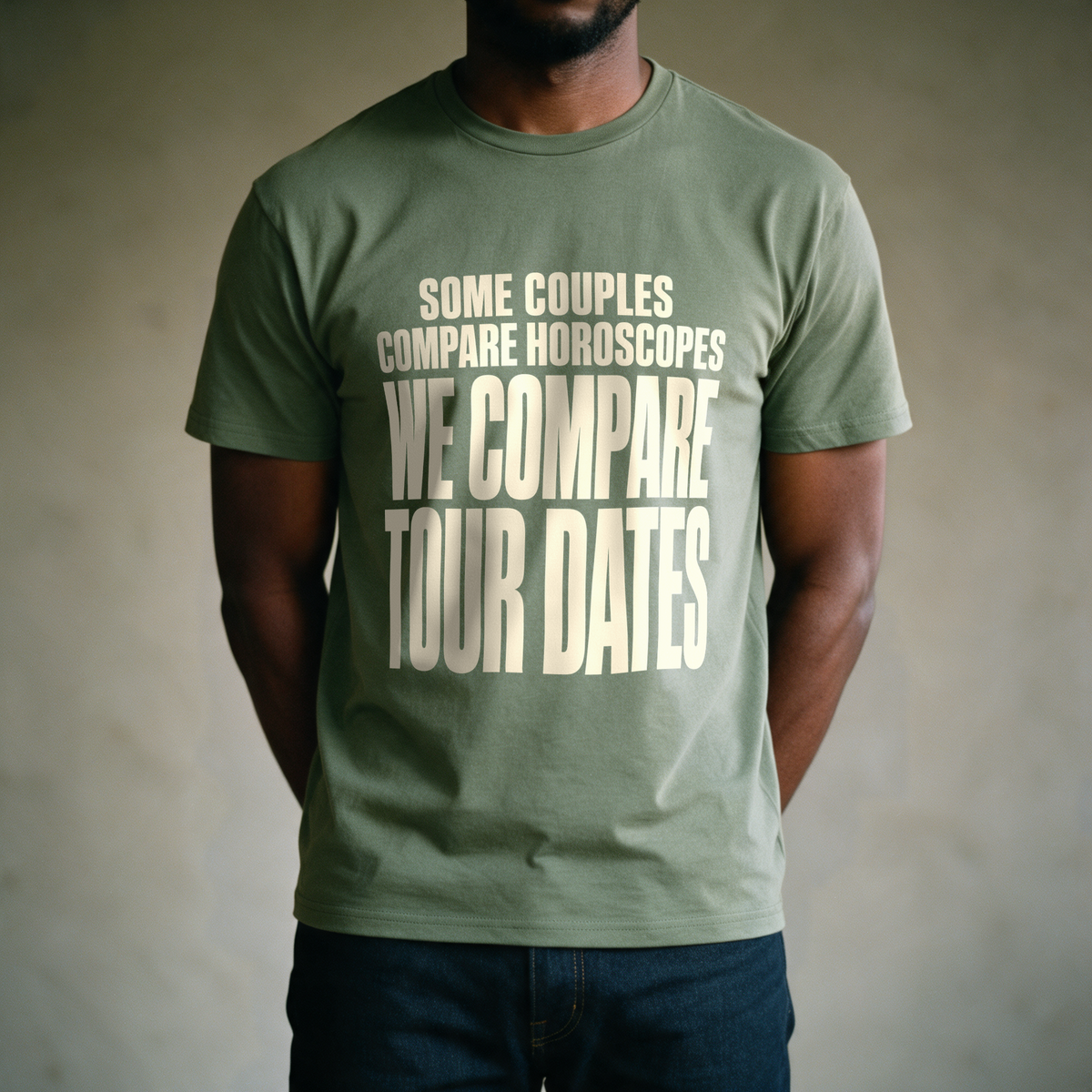 We Compare Tour Dates Tee - Military Green draagfoto