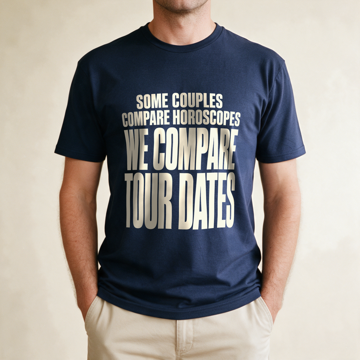 We Compare Tour Dates Tee - Navy draagfoto