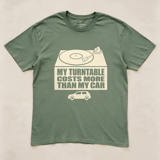 My Turntable Costs More Than My Car Tee - Military Green flatlay