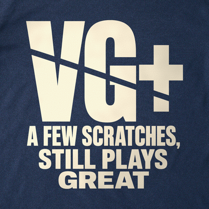 VG+ Still Plays Great Tee - Navy close-up print