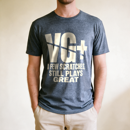 VG+ Still Plays Great Tee - Dark Heather Grey draagfoto