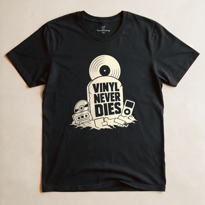 Vinyl Never Dies Tee - Black flatlay