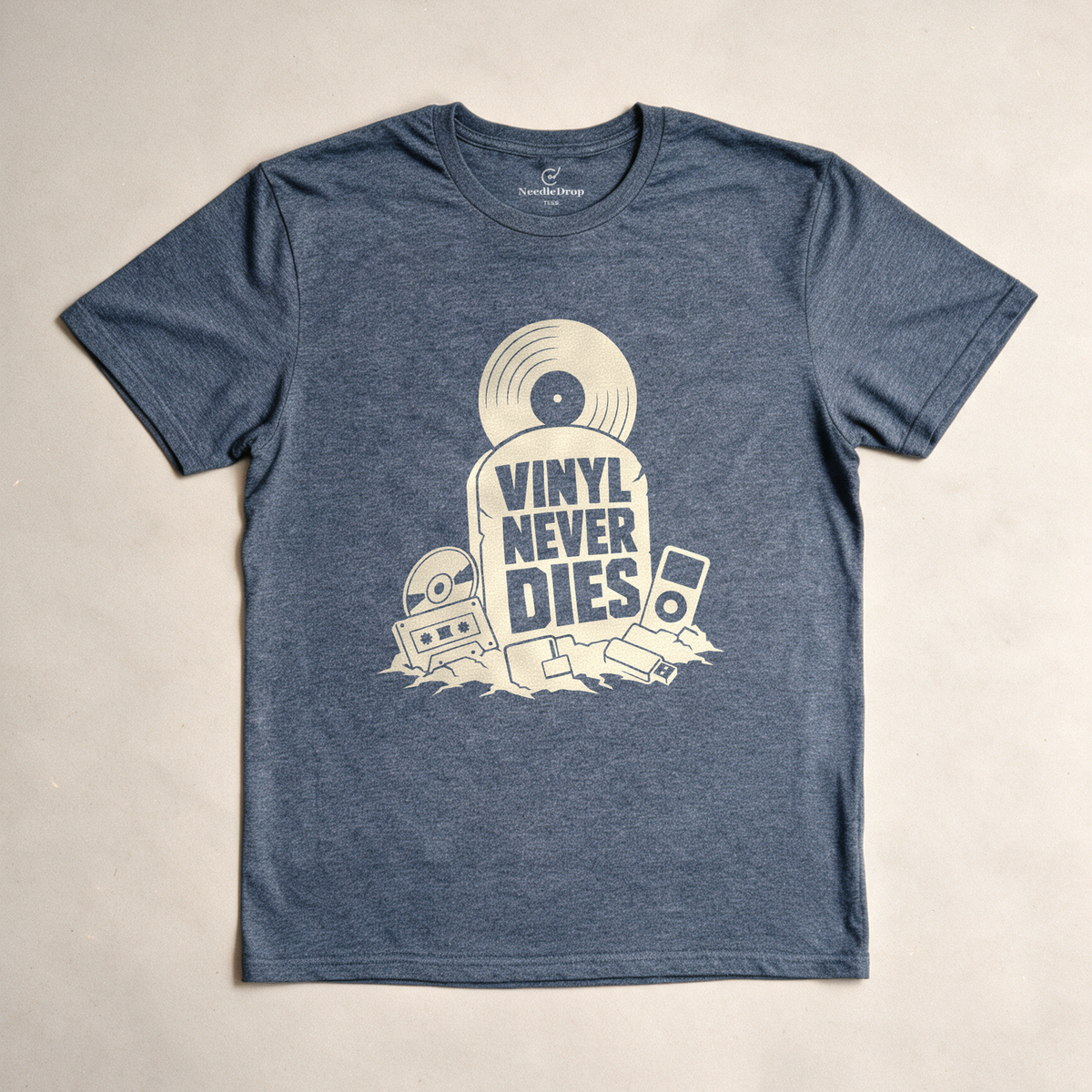 Vinyl Never Dies Tee - Dark Heather Grey flatlay