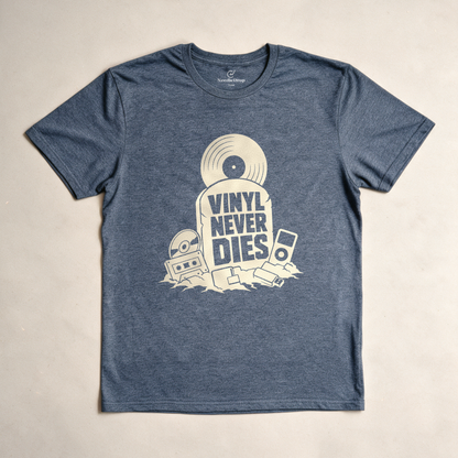 Vinyl Never Dies Tee - Dark Heather Grey flatlay