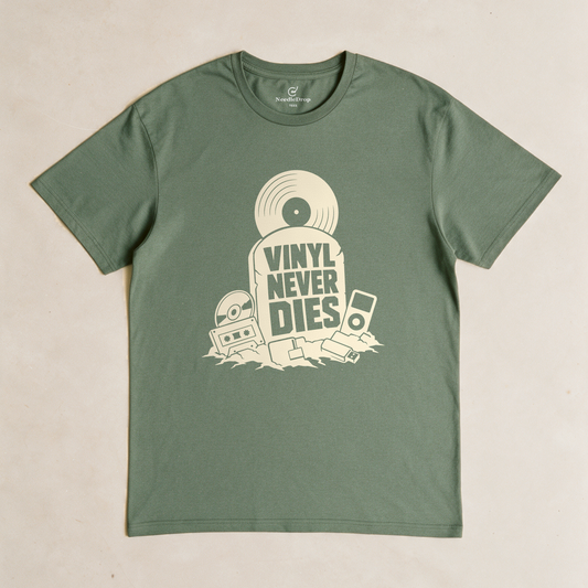 Vinyl Never Dies Tee - Military Green flatlay