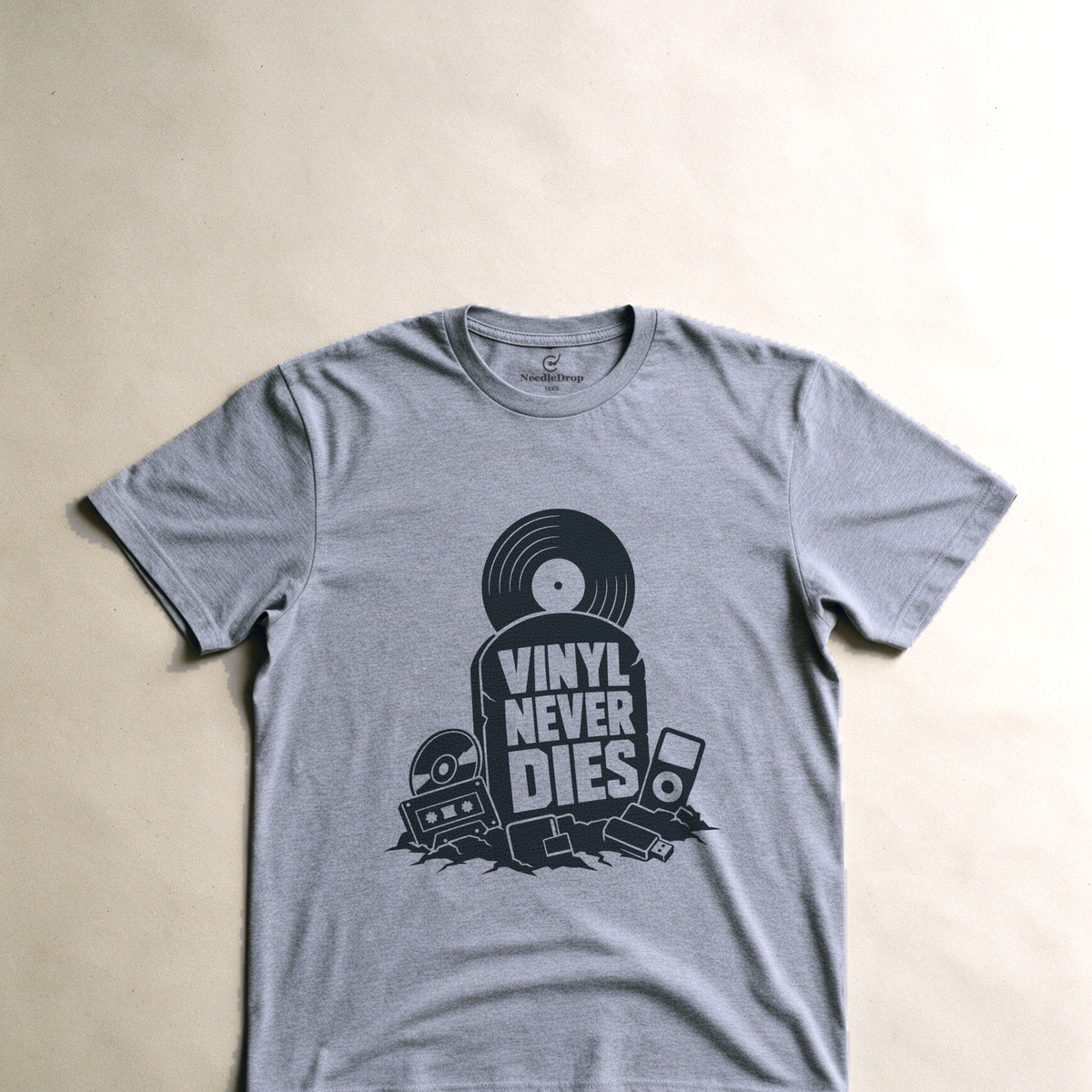 Vinyl Never Dies Tee - Sport Grey flatlay