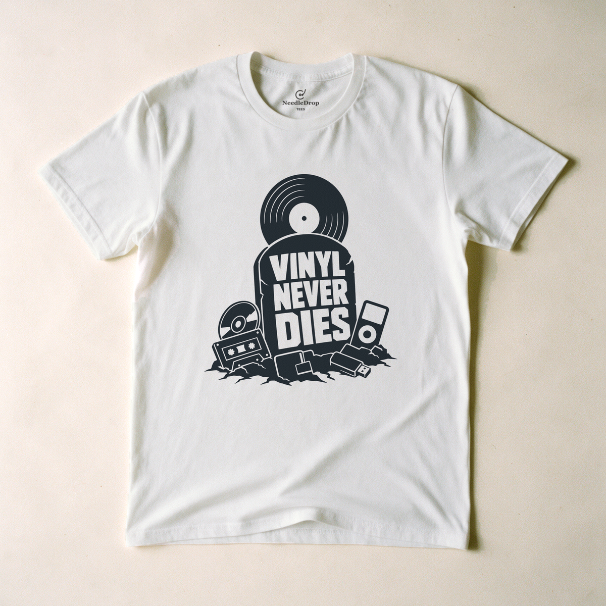 Vinyl Never Dies Tee - White flatlay