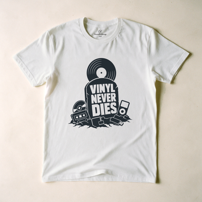 Vinyl Never Dies Tee - White flatlay