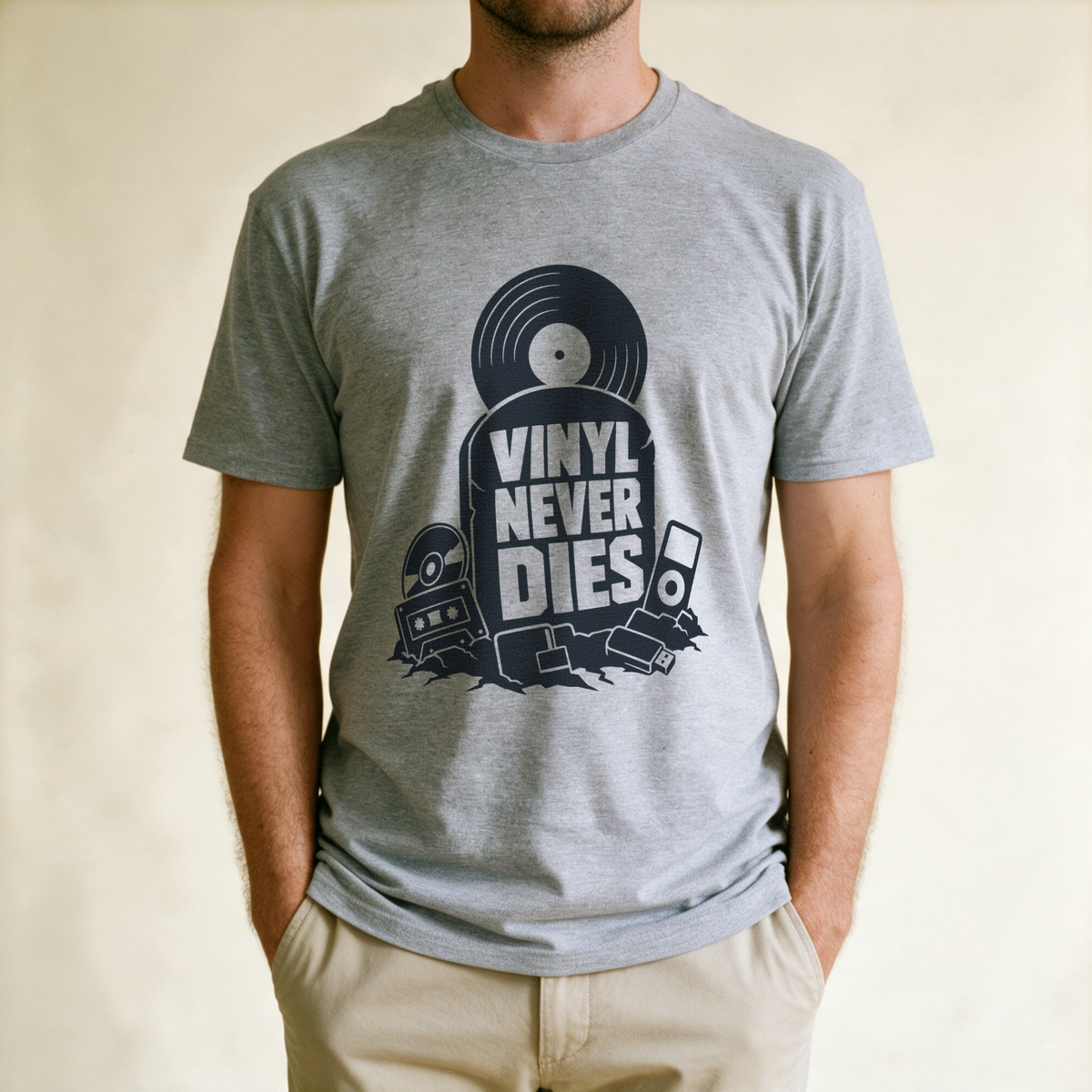 Vinyl Never Dies Tee - Sport Grey draagfoto