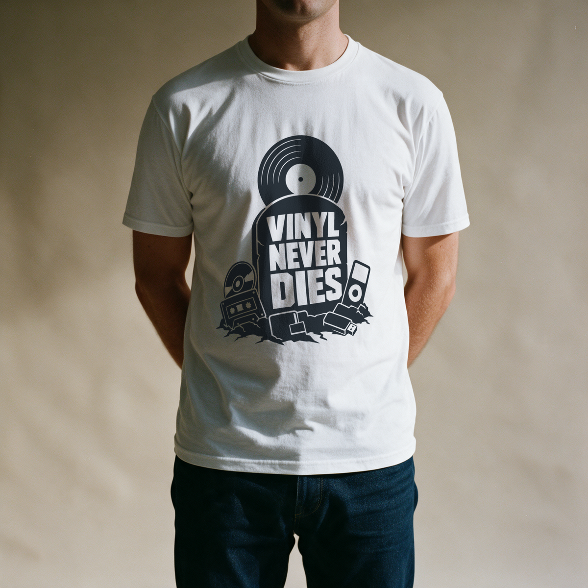 Vinyl Never Dies Tee - White draagfoto