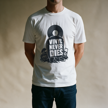 Vinyl Never Dies Tee - White draagfoto