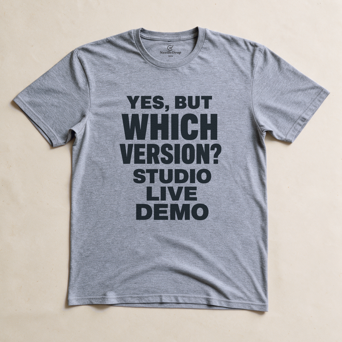 Yes, But Which Version? Tee - Sport Grey flatlay