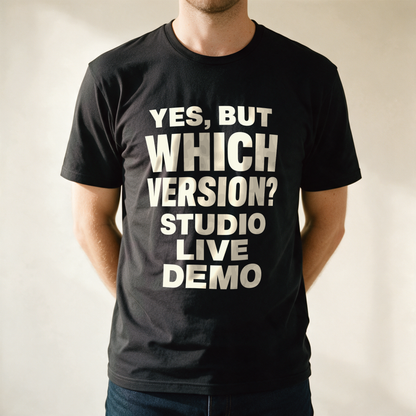 Yes, But Which Version? Tee - Black draagfoto