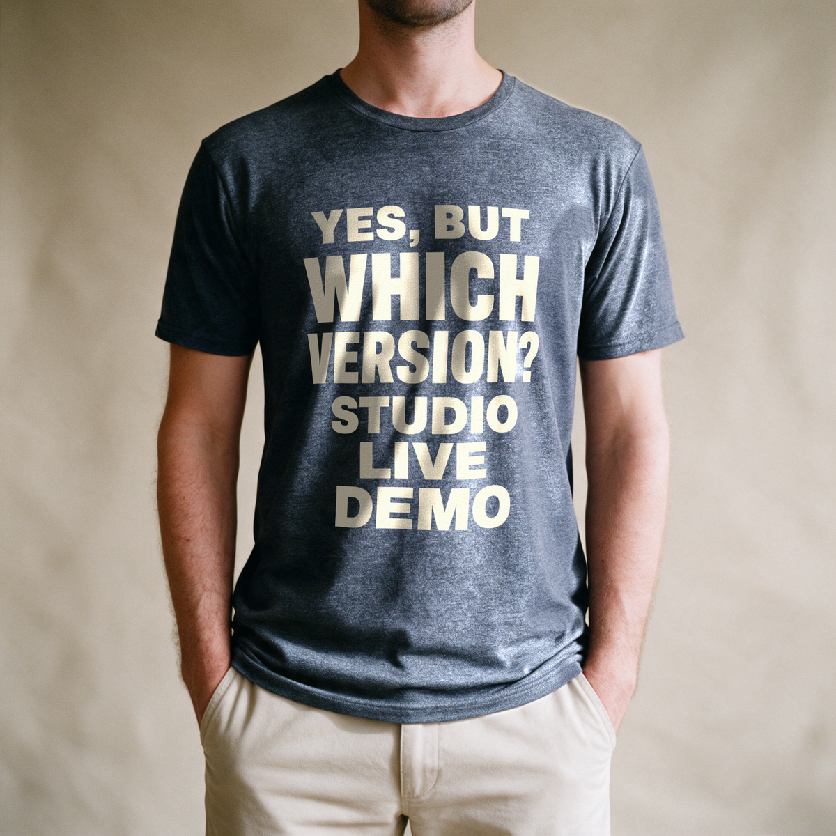 Yes, But Which Version? Tee - Dark Heather Grey draagfoto