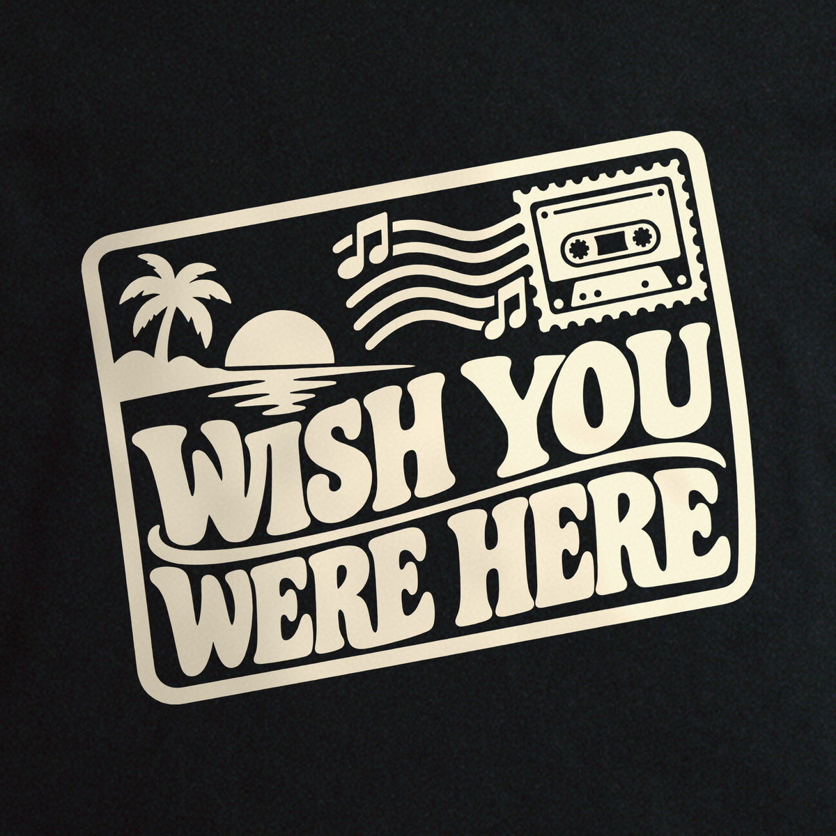 Wish You Were Here Postcard Tee - Black close-up print