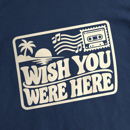 Wish You Were Here Postcard Tee - Navy close-up print