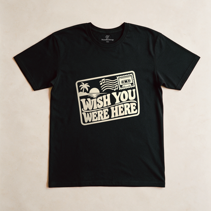 Wish You Were Here Postcard Tee - Black flatlay