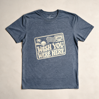 Wish You Were Here Postcard Tee - Dark Heather Grey flatlay