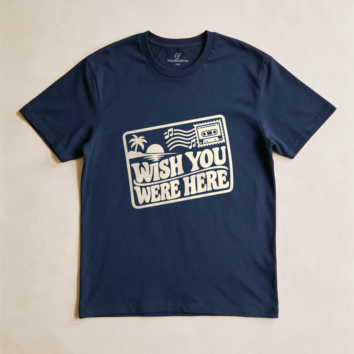 Wish You Were Here Postcard Tee - Navy flatlay