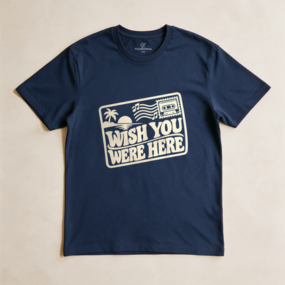 Wish You Were Here Postcard Tee - Navy flatlay
