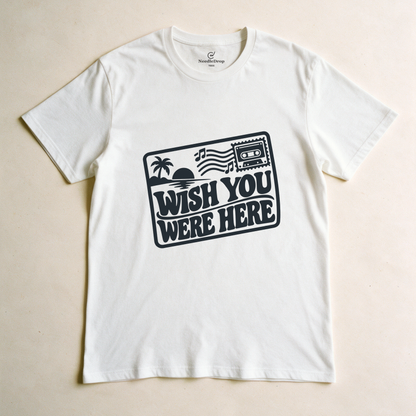 Wish You Were Here Postcard Tee - White flatlay