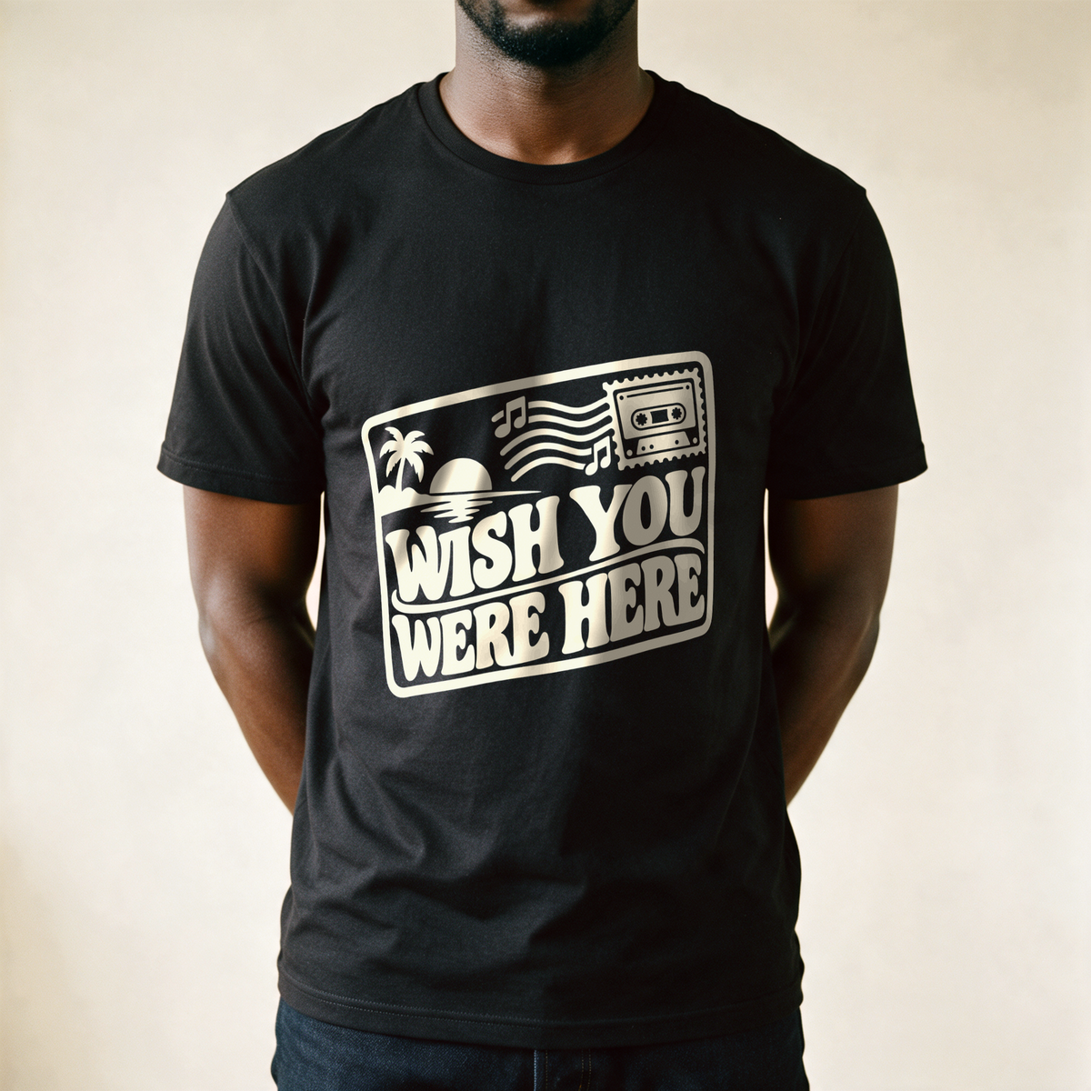 Wish You Were Here Postcard Tee - Black draagfoto