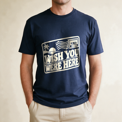 Wish You Were Here Postcard Tee - Navy draagfoto