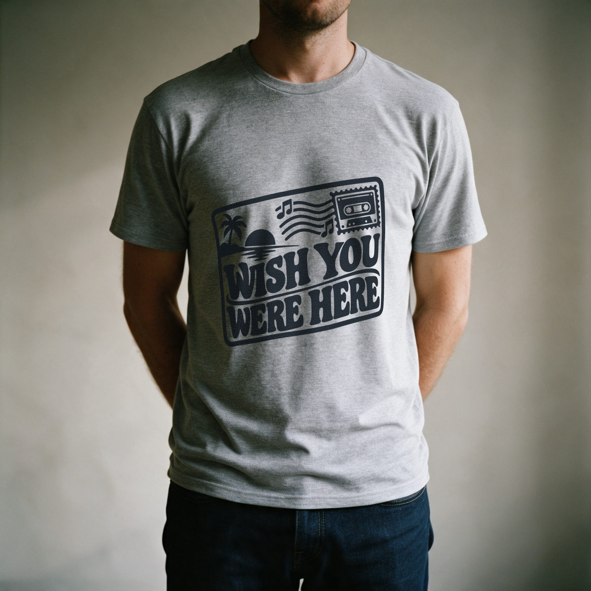 Wish You Were Here Postcard Tee - Sport Grey draagfoto